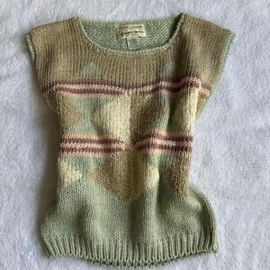 vintage hand loom nulticoloured knitted sleeveless sweate